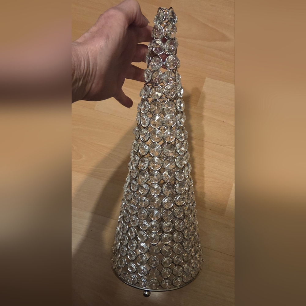 Faux Crystal Silver Christmas Tree Designer Holiday Decor Glam 14.5"